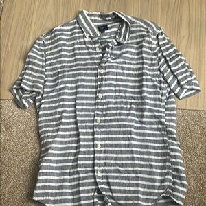 Men's J Crew Linen Striped Gray Shirt